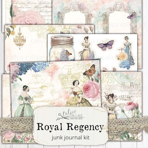 Royal Regency Junk Journal Kit, Regency Fashion Ephemera, Floral Stationery Bullet Journal Kit, Digital Download, Scrapbook Ephemera