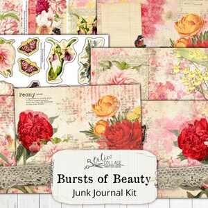 Bursts of Beauty Printable Junk Journal Kit, Peony Journal Kit, Orchid Journal Kit