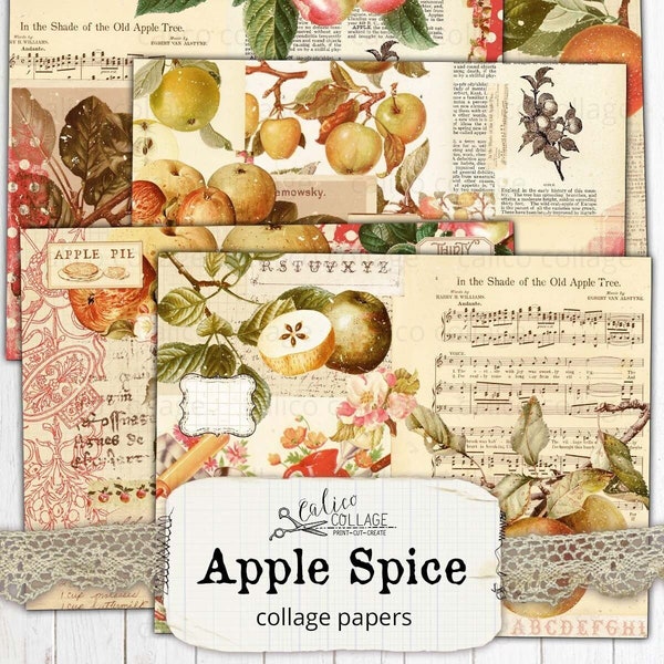 Autumn Junk Journal Printable, Fall Ephemera, Apple Kitchen Junk Journal Ephemera Pack, Scrapbook Ephemera Digital Download Collage Sheet