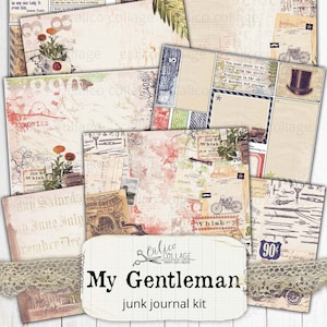 Masculine Junk Journal Kit Printable, Manly Junk Journal Ephemera Pack, Gentleman Ephemera, Bullet Journal Supplies, Briefpapier Digital
