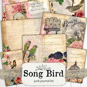 Vogel Junk Journal Kit, Ausdruckbare Ephemera Pack, Song Vogel Ephemera, Vintage Vogel Journal Zubehör, Floral Digital Paper Prints