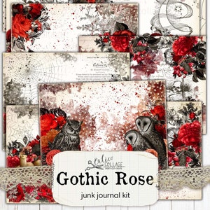 Gothic Halloween Junk Journal Afdrukbare, Gotische Rose Ephemera Pack, Vintage Afdrukbaar Papier, Victoriaanse Die Ephemera, Gotische Nacht