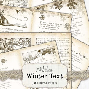Printable Winter Book Pages, Junk Journal Papers, Journal Supplies, Digital Vintage Books, Sheet Music, Holiday Ephemera, CalicoCollage