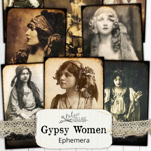 Printable Gypsy Women Junk Journal Ephemera Pack, Halloween Ephemera, Witch Ephemera