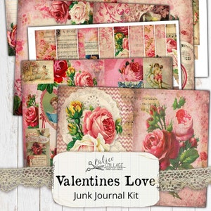 Valentines Love Printable Junk Journal Kit, Ephemera Pack