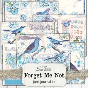 Forget Me Not Junk Journal Kit, Blue Ephemera Pack, Flower Stationery, Blue  Bird Bullet Journal Supplies, French Blue, Digital Download 