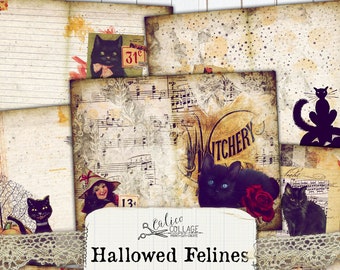 Black Cats Halloween Junk Journal Printable, Witch Ephemera, Gothic Cat Ephemera, Scrapbook Ephemera Digital Download Collage Sheet