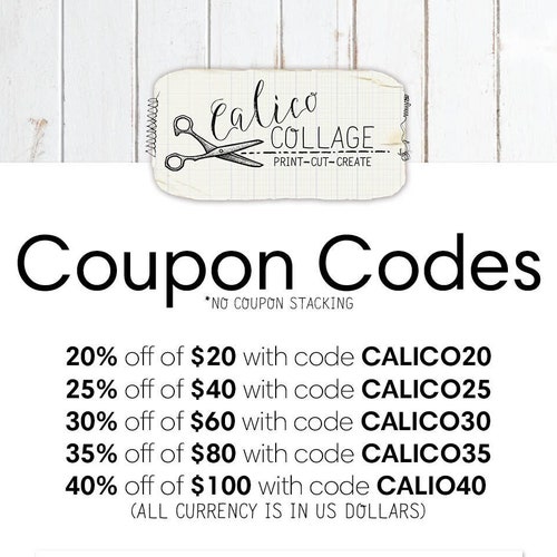 Coupon Codes for Calico Collage Junk Journal Supplies - Etsy