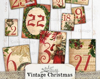 Christmas Numbers Printable Ephemera Pack, Junk Journal Supplies, Printable Advent Numbers, Christmas Ephemera, Vintage CalicoCollage