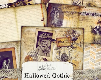 Halloween Junk Journal Kit Ephemera Pack,Hallowed Gothic Ephemera, Junk Journal Printable, Scrapbook Ephemera Digital Download Collage Sheet