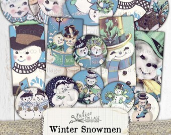 Printable Winter Snowman Ephemera Pack, Fussy Cut Junk Journal Kit, Digital Bullet Journal, Winter Ephemera, Vintage Snowmen, Scrapbook