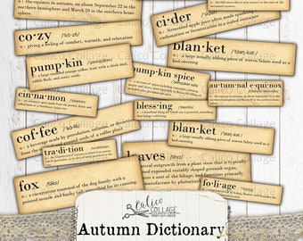 Autumn Dictionary Ephemera Words, Fall Definition Printables, Junk Journal Ephemera Pack, Vintage Stationary Bullet Journal, Scrapbook
