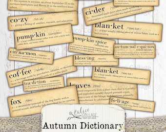 Autumn Dictionary Ephemera Words, Fall Definition Printables, Junk Journal Ephemera Pack, Vintage Stationary Bullet Journal, Scrapbook