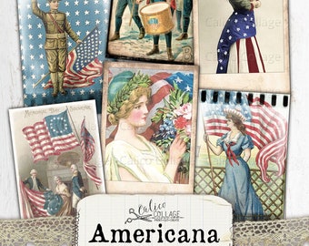 Printable Americana Junk Journal Ephemera Pack, Patriotic Americana Scrapbook Ephemera, 4th of July Bullet Journal Stationery Supplies