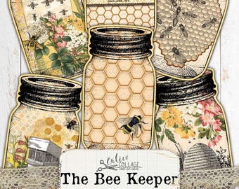 Bee Mason Jar Tags for Junk Journals, Bee Ephemera Pack, Printable Bee Keeper Journal, Bee Bullet Journal,  Printable Bee Stationery