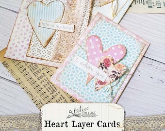 Herz Layer Karten Ephemera Pack, druckbare Shabby Chic Junk Journal Kit, Vintage Bullet Journal Zubehör, digitales Papier Scrapbook Drucke
