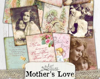 Mothers Love Printable Junk Journal Ephemera Pack, Journal Supplies, Vintage Mothers Day Ephemera Cards, Digital Paper Scrapbook Prints