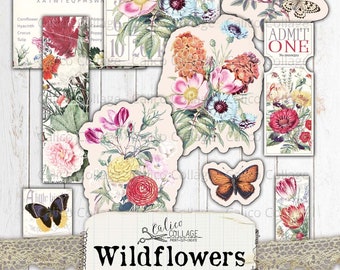 Junk Journal Blumen Ephemera Pack, Wildflower Digital Paper Prints, Vintage Junk Journal Supplies, Botanisches Scrapbook Floral Paper Pack
