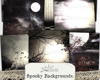 Printable Spooky Backgrounds Journaling Cards, Halloween Mixed Media Junk Journal