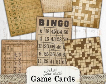 Game Cards Junk Journal Ephemera Journal Supplies, Game Ephemera, Bingo Card, Score Card, Printable, Digital Download, Vintage, Scrapbook