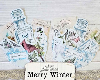 Printable Winter Ephemera Pockets, Junk Journal Supplies, Scrapbook Digital Paper, Winter Ephemera, VIntage Winter, Vintage Loaded Pocket