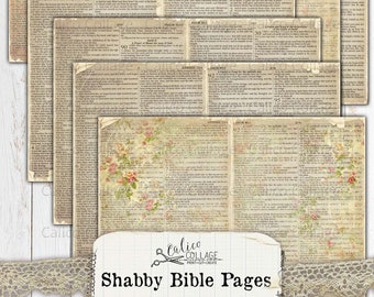 Shabby Bible Pages, Bible Journaling, Junk Journal, Journal Supplies, Printable Scrapbook Ephemera, Bible Papers, Scripture, CalicoCollage