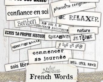 French Ephemera Words, Printable Junk Journal Supplies, Bullet Journal Stationery, Scrapbook Digital Download, Paris Ephemera