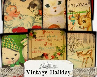 Vintage Holiday Christmas Junk Journal Ephemera Cards, Printable Digital Christmas Tags, Journal Supplies, Vintage Christmas, CalicoCollage