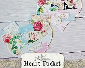 Valentine Heart Pockets, Junk Journal Printable Ephemera Pocket Journaling Supplies, Digital Paper, Shabby Chic, Vintage Loaded Pocket