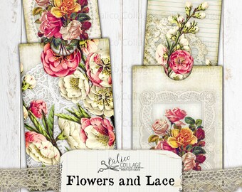 Flowers and Lace Printable Junk Journal Pockets, Vintage Junk Journal