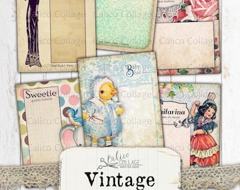 Vintage Button Cards, Printable Sewing Ephemera, Junk Journal Ephemera Pack, Ephemera Pack, Scrapbook, Stationery, Card Making,