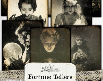 Fortune Tellers Printable Halloween Ephemera Pack, Halloween Tags, Junk Journal Ephemera