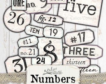 Printable Numbered Labels, Junk Journal Supplies, Vintage Ephemera, Digital paper, Grunge Labels, Scrapbook Prints, Junk Journal Kit