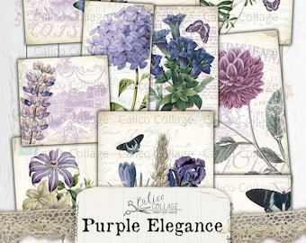 Printable Lavender Flower Ephemera Pack, Vintage Junk Journal Supplies, Botanical Digital Paper Prints, Scrapbook Collage Sheet French Paper