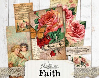 Faith Junk Journal Folio Kit, Vintage Bible Journaling, Tasca caricata, Forniture per riviste spazzatura, Kit per riviste spazzatura Scrapbook religioso stampabile