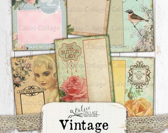 Printable Vintage Button Cards, Sewing Ephemera, Junk Journal Ephemera Pack, Card Making, Digital Collage Sheet, Sewing Ephemera