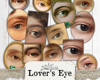 Printable Lovers Eye Pendent Images, Digital Collage Sheet, Ephemera Pack, Victorian Ephemera, Georgian Altered Art, CalicoCollage