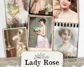 Victorian Women Small Ephemera Pack, Shabby Chic Junk Journal Digital Download, Bullet Journal Stationery Supplies, Ladies Portraits