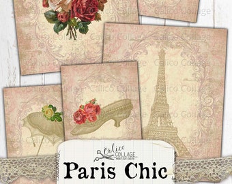 Paris Chic Junk Journal Ephemera Pack, Printable Journal Supplies, Paris Ephemera, Vintage Shabby Chic, Ephemera Cards, Scrapbook