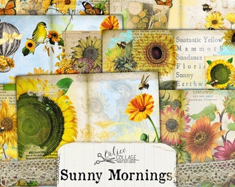 Printable Sunflower Junk Journal Kit Ephemera Pack, Sunning Mornings