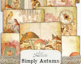 Simply Autumn Junk Journal Kit, Printable Vintage Ephemera, Digital Fall Ephemera, Harvest, Thanksgiving, Journal Supplies, CalicoCollage