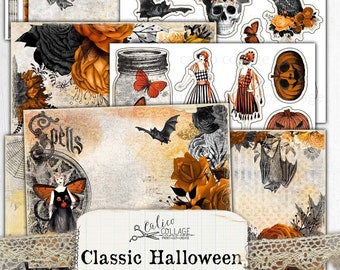 Junk Journal Digital Halloween Junk Journal Kit, Ephemera Pack, Gothic Bullet Journal Stationery, Printable Halloween Ephemera