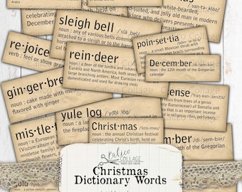 Christmas Dictionary Words, Junk Journal Printable Ephemera, Definition Printables, Vintage Holiday, Journal Printable, Digital Paper