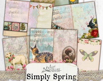 Spring Junk Journal Kit, Bullet Journal Supplies, Ephemera Pack, Vintage Easter Spring Ephemera, Printable Scrapbooking Digital Paper,