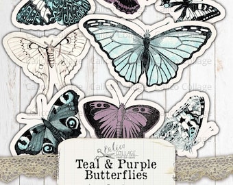 Printable Butterflies Fussy Cut Ephemera Pack, Junk Journal Supplies, Vintage Butterfly Ephemera, Scrapbook Digital Paper Prints, Antique