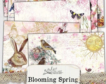 Printable Junk Journal Kit, Spring Ephemera Pack, Vintage Digital Paper Prints, Blooming Flower Spring Ephemera, Antique Paper Tags, Easter