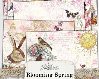 Kit giornale spazzatura stampabile, Spring Ephemera Pack, Vintage Digital Paper Prints, Blooming Flower Spring Ephemera, Antique Paper Tags, Pasqua
