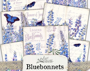 Bluebonnets Floral Printable Junk Journal Pages, Digital Papers, Spring Floral Journal, Junk Journal Kit, Journal Ephemera, Lupin Flowers