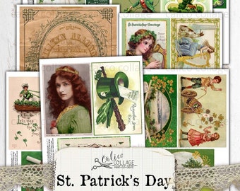 Ephemera Pack, St Patrick's Day, Vintage PostCards, Ireland Ephemera, Shamrock, Irish Ephemera, Sheet Music, Printable, Digital, Collage