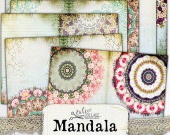 Mandala Junk Journal Kit, Printable Ephemera, Vintage Mandala, Journal Supplies, Teal Digital Journal Kit, Boho